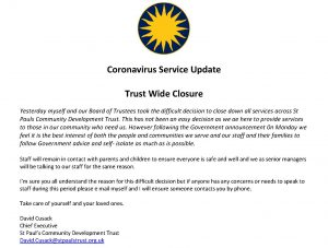 Trust Closure Statement from CEO RE Covid-19.